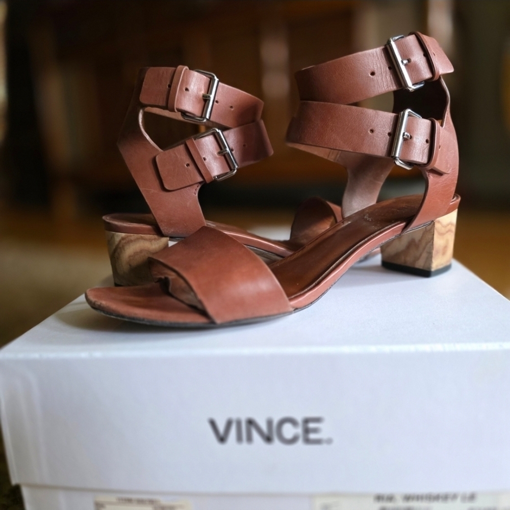 Vince  | Women's Brown Leather Buckle Sandals 8.5